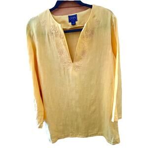 Chaps Women’s Tunic Blouse Bright Yellow Sz L Beach Resort Vacation Bohemian